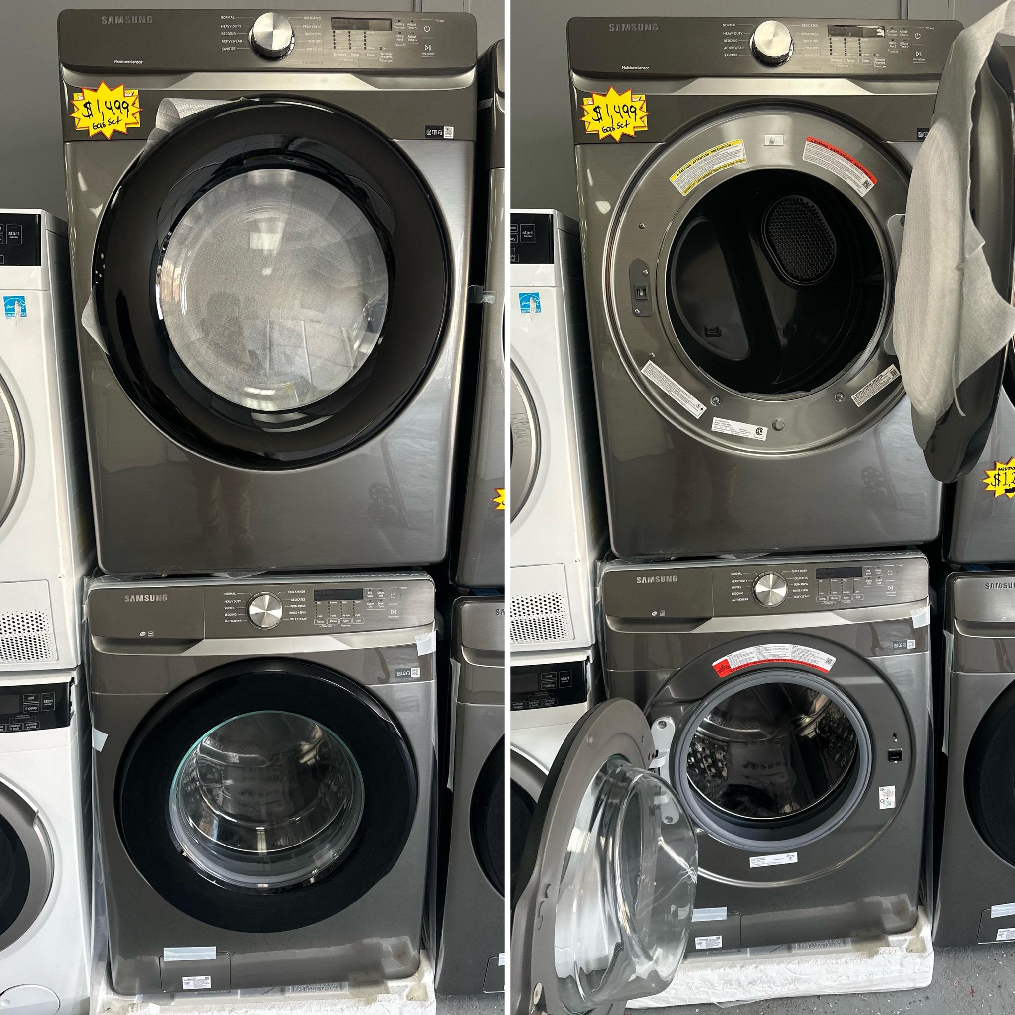 SAMSUNG 4.5 cu.ft washer and 7.5 gas dryer front load stainless steel
