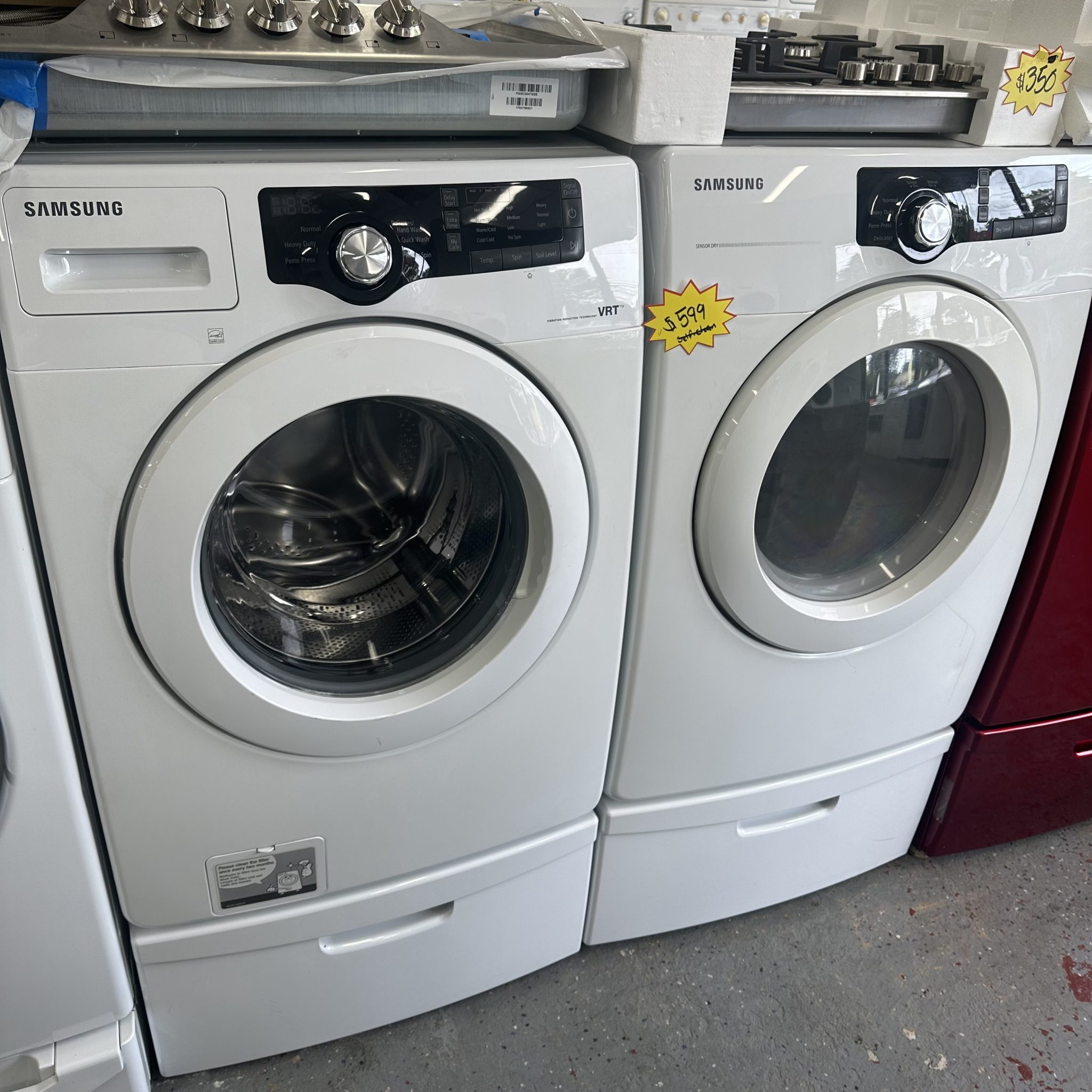 Samsung Washer And Electric Dryer Front Load With Pedestal White